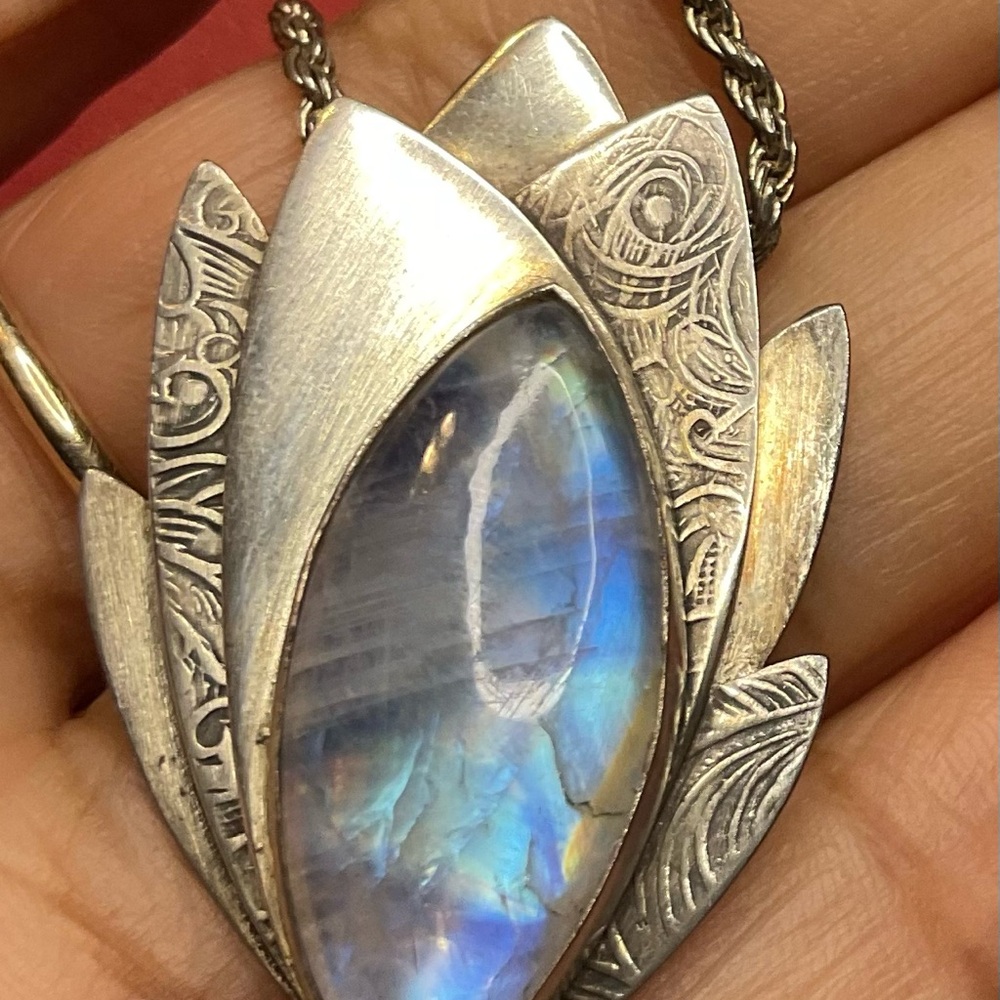 Silver and Blue Pendant Necklace sterling silver moonstone